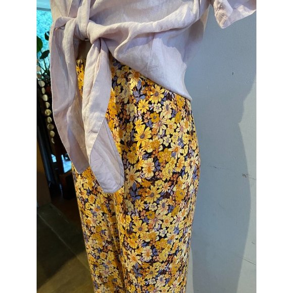 🌱 SPORTSGIRL floral retro 60's yellow flared pants hippy size XL stretch (14) - Picture 5 of 13